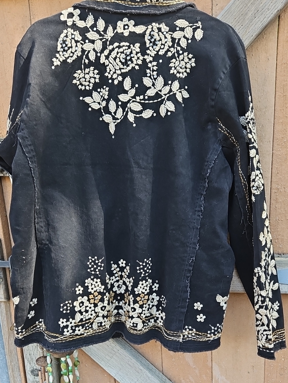 Black Embroidered Cotton Floral Blazer Jacket 0025 - Picture 2 of 16